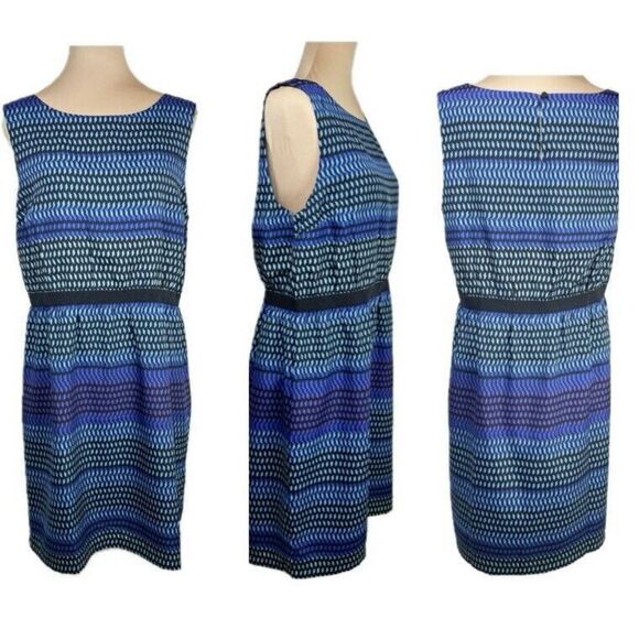 Loft Anne Taylor Tank Dress Jewel Geometric Print Lined Elastic Waist Large - Picture 1 of 15